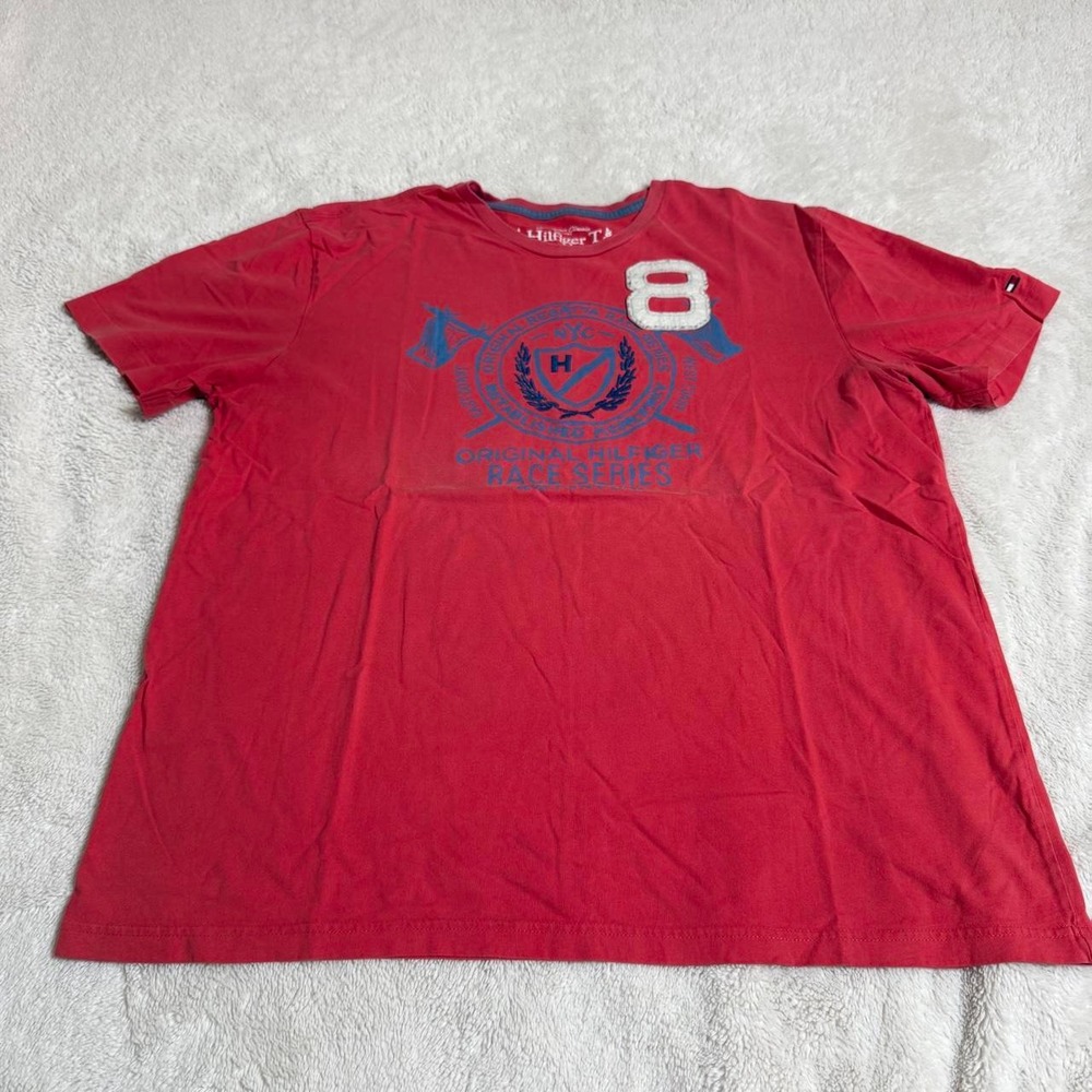 washed red tommy hilfiger retro 2000s graphic tee